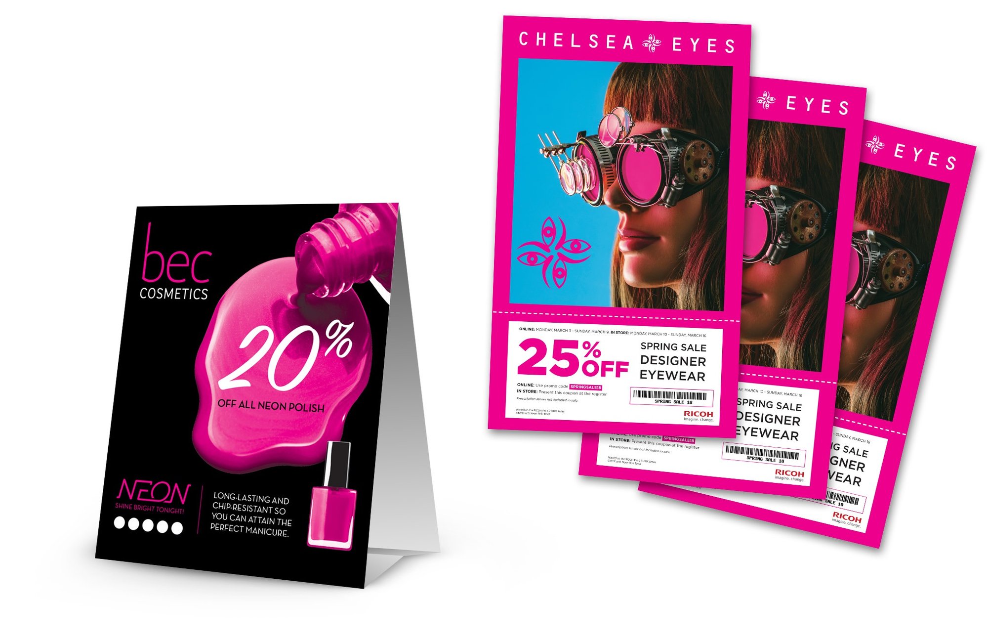 5th-Color-Chelsea-Eyes-Retail-Table-Tent-and-Coupon-Flyers-Neon-Pink